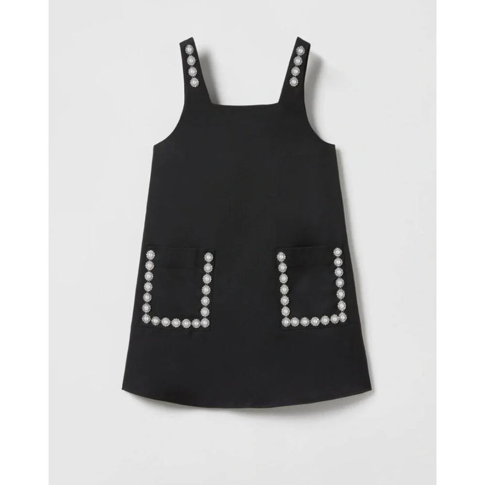 Zara Jewel Pocket Pinafore Dress Black 13/14 - Picture 3 of 4